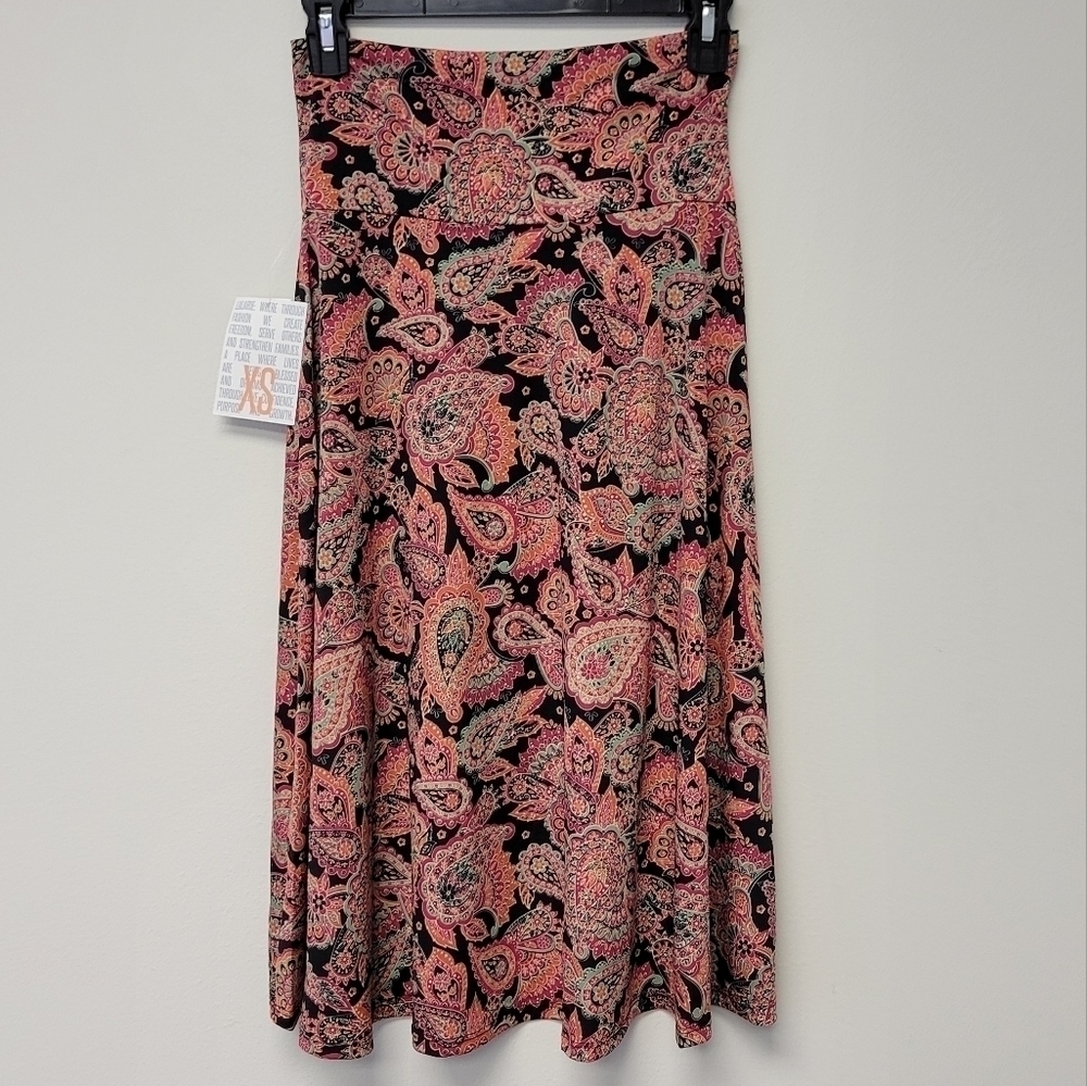 Lularoe Azure stripe A-line Skirt Pink Paisley XS